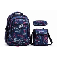 3-Piece Kids Backpack Set, Colorful Design with Cheerful Shapes, Includes Lunch Bag & Pencil Case