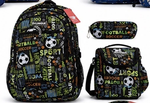 Boys’ School Backpack Set with Lunch Box & Pencil Case,Sports Ball-Themed Design