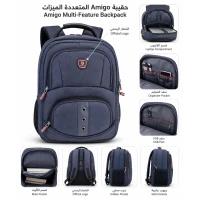 Ameco Navy Laptop Backpack – Durable Fabric with Multiple Compartments