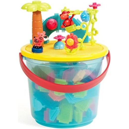 Battat, Bristle Blocks 128-Piece Building Playset with Soft Interlocking Bristles Easy Assembly Animal Figurines Trees Flowers Storage Bucket Educational Construction Toy for Kids Ages 2 and Up - Battat - Image 3