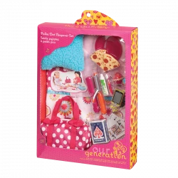 Our Generation, Polka Dot Sleepover Pizza Party Accessory Set for Kids Ages 3+ 18" Doll Accessories Sleeping Bag Pizza Cupcakes Phone