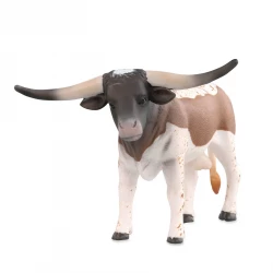 Terra, Longhorn Bull Cattle Figurine Hand-Painted Durable Plastic Collectible Toy for Kids Ages 3+ Educational Farm Animal Diorama