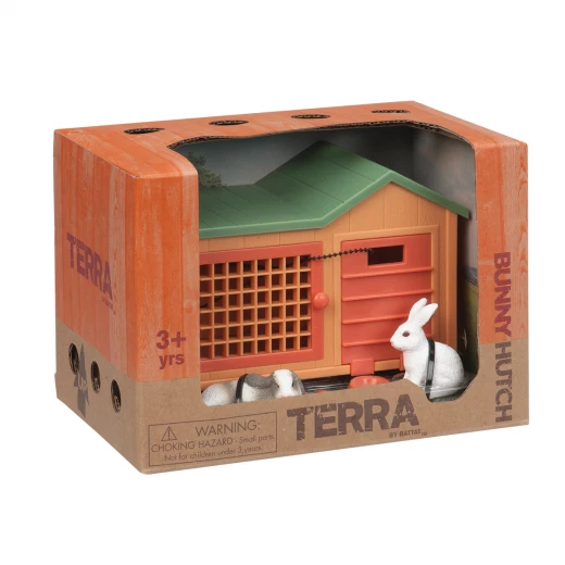 TERRA, Bunny Hutch Playset Mini Animal House with 2 Bunny Figures Carrot Bowl Opening Doors Kids 3+ Cute Collectible Farm Animal Toy Small Animal Habitat Playset TERRA, Bunny Hutch Playset Mini Animal House with 2 Bunny Figures Carrot Bowl Opening Doors Kids 3+ Cute Collectible Farm Animal Toy Small Animal Habitat Playset