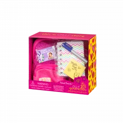 Our Generation, School Smarts School Bag Accessory Set for 18 Inch Dolls Backpack Notebook Marker Sticky Notes Library Card Pretend School Supplies Kids Toy Age 3 Years and Up