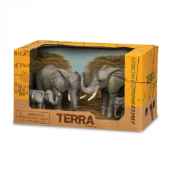 TERRA, African Elephant Family Toy Set Realistic Elephant Figures 2 Adult Elephants and 2 Calves Safari Wildlife Playset Educational Durable Plastic Animals for Kids Age 3 and Up