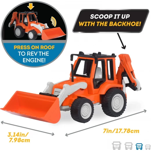 Driven, Micro Backhoe Loader Construction Toy Truck with Movable Digging Arm Front Loader Shovel Realistic Engine Sound Sandbox Construction Vehicle Toy for Kids Age 3+ - Driven - Image 3