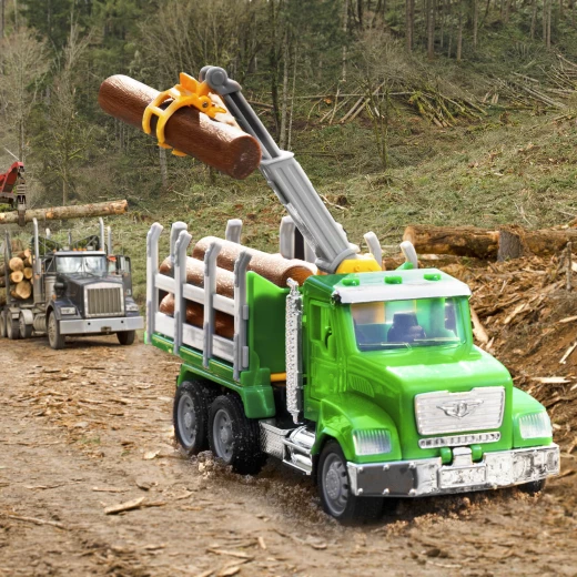 Driven, Micro Logging Truck Toy Timber Transport Truck with Crane Arm Claw 9 Logs Tilting Bed Opening Doors Hood Lights and Sounds Construction Vehicle Toy for Kids Age 3 Years and Up - Driven - Image 6