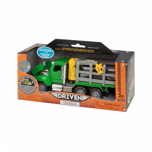 Driven, Micro Logging Truck Toy Timber Transport Truck with Crane Arm Claw 9 Logs Tilting Bed Opening Doors Hood Lights and Sounds Construction Vehicle Toy for Kids Age 3 Years and Up - Driven - Image 7