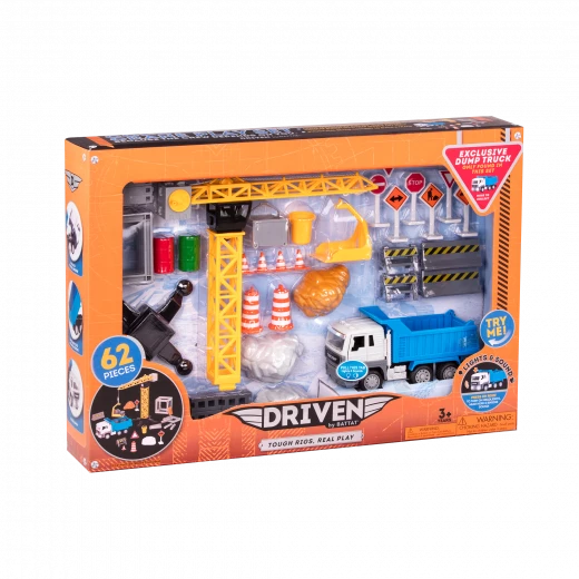 Driven, Construction Crane Playset 62 Piece Construction Site Toy Set with Dump Truck Crane Lights Sounds Building Accessories Kids Construction Toys Age 3+ Driven, Construction Crane Playset 62 Piece Construction Site Toy Set with Dump Truck Crane Lights Sounds Building Accessories Kids Construction Toys Age 3+