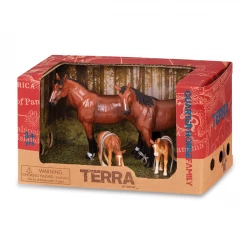 TERRA, Quarter Horse Family Toy Set Realistic Horse Figures 2 Adult Horses and 2 Foals Farm Animal Playset Educational Durable Plastic Horses for Kids Age 3 and Up
