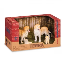 TERRA, Golden Retriever Dog Family Toy Set Realistic Dog Figures 2 Adult Dogs and 2 Puppies Pet Animal Playset Educational Durable Plastic Dogs for Kids Age 3 and Up