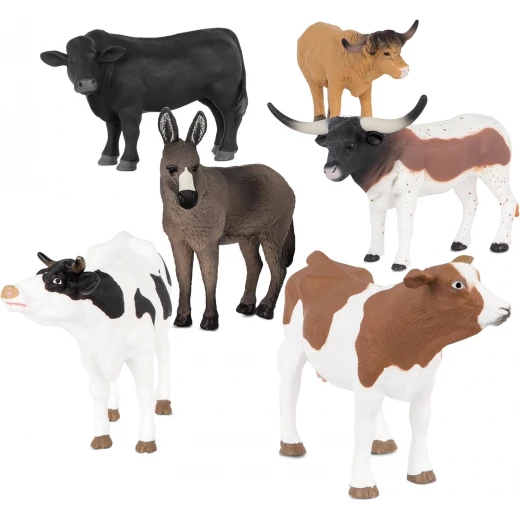 TERRA, Classic Farm Animal Toy Set for Toddlers and Kids Realistic Bulls Cows Donkey Hand-Painted Durable Plastic Miniature Farm Playset Educational Figures - Terra - Image 3