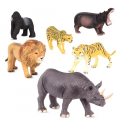 TERRA, Jungle Wildlife Animal Figures Toy Set Realistic Educational Plastic Animals for Kids Lion Gorilla Hippo Rhinoceros Jaguar Tiger Imaginative Play