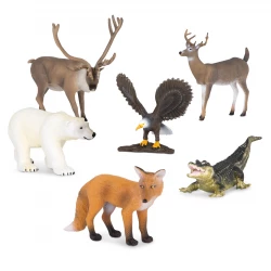 TERRA, North American Animals Toy Set Realistic Wildlife Figures Alligator Bald Eagle Deer Fox Caribou Polar Bear Educational Plastic Animal Playset for Kids Age 3 and Up