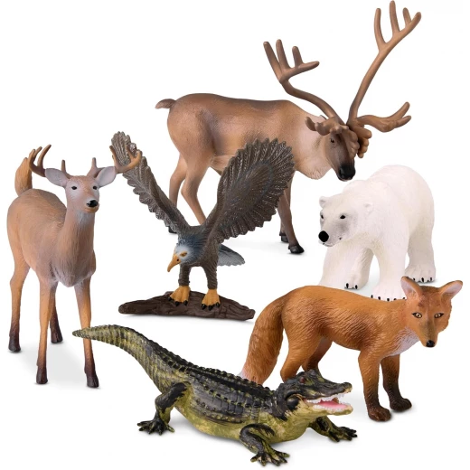 TERRA, North American Animals Toy Set Realistic Wildlife Figures Alligator Bald Eagle Deer Fox Caribou Polar Bear Educational Plastic Animal Playset for Kids Age 3 and Up - Terra - Image 4