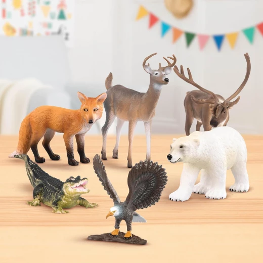 TERRA, North American Animals Toy Set Realistic Wildlife Figures Alligator Bald Eagle Deer Fox Caribou Polar Bear Educational Plastic Animal Playset for Kids Age 3 and Up - Terra - Image 5