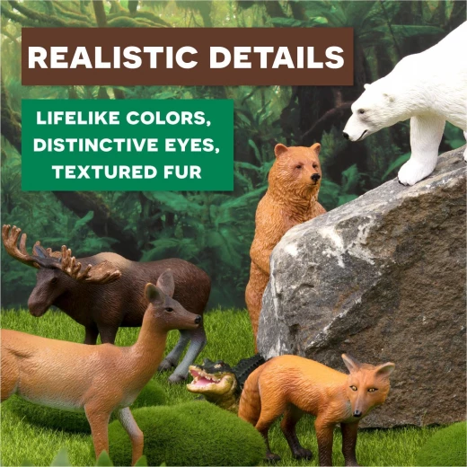 TERRA, North American Animals Toy Set Realistic Wildlife Figures Alligator Bald Eagle Deer Fox Caribou Polar Bear Educational Plastic Animal Playset for Kids Age 3 and Up - Terra - Image 6