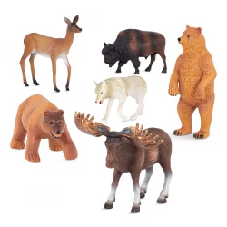 Terra, North American Animals Assortment 6-pc Hand-Painted Durable Plastic Figurines for Kids Ages 3+ Wildlife Educational Toy Set