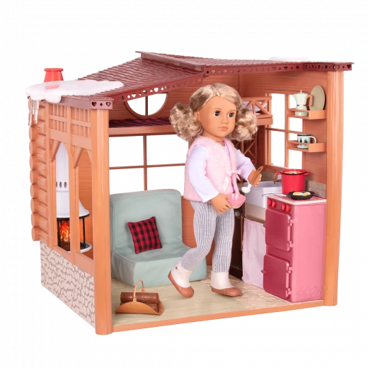 Our Generation, Cozy Cabin Dollhouse Playset for Kids Ages 3+ 18" Doll Accessories 26 Piece Holiday Furniture Lights Sound Fireplace - Our Generation - Image 2