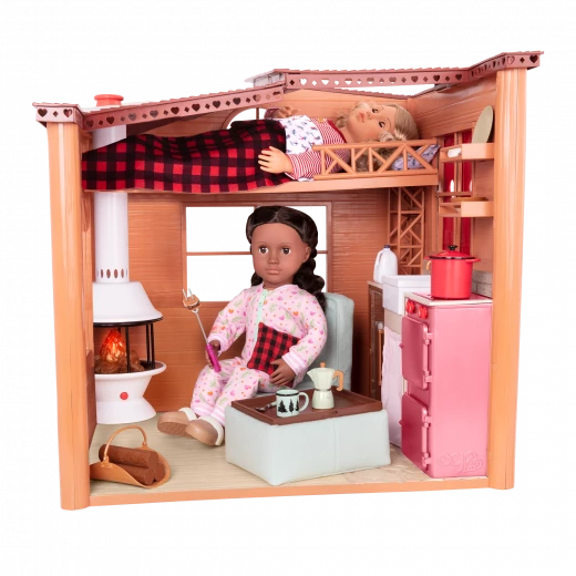 Our Generation, Cozy Cabin Dollhouse Playset for Kids Ages 3+ 18" Doll Accessories 26 Piece Holiday Furniture Lights Sound Fireplace - Our Generation - Image 4