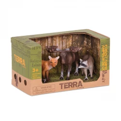 TERRA, Forest Animals Toy Set Fox Moose Raccoon Realistic Wildlife Animal Figures for Kids Educational Durable Plastic Miniature Forest Playset Age 3 and Up