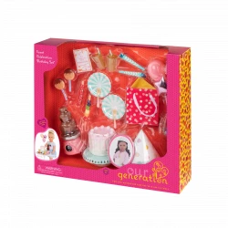 Our Generation, Sweet Celebration Birthday Party Accessory Set with 20+ Pieces for Kids Ages 3+ 46 cm Doll Cake Balloons Chocolate Fountain