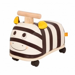 B. Toys, Wooden Zebra Ride-On Zippity Zebra for Toddlers 18 Months and Up with Rotating 360 Degree Wheels Comfy Seat and Sturdy Wooden Handle for Active Play