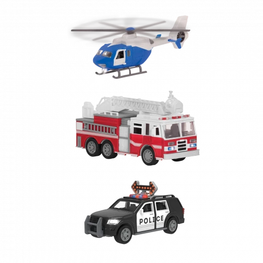 Driven, Micro Rescue Fleet Emergency Vehicle Toy Set Fire Truck Police SUV Helicopter with Lights and Sounds Kids Rescue Vehicles Playset Age 3+ - Driven - Image 13