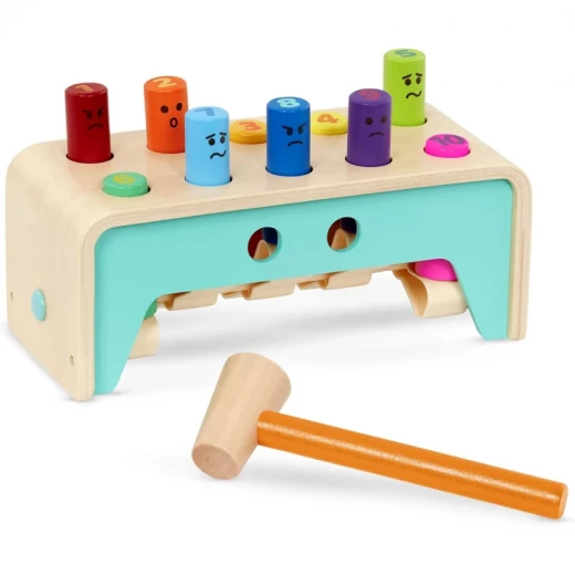 Battat, Pound and Count Wooden Bench 10-Peg Educational Toy for Toddlers Ages 1+ with Colorful Pegs Tiny Hands-Friendly Hammer Storage Slots to Learn Colors Numbers Emotions and Cause-and-Effect Skills Battat, Pound and Count Wooden Bench 10-Peg Educational Toy for Toddlers Ages 1+ with Colorful Pegs Tiny Hands-Friendly Hammer Storage Slots to Learn Colors Numbers Emotions and Cause-and-Effect Skills