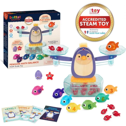Battat Penguin Math Balance 38-Piece Educational STEAM Toy Set for Kids 3+, Penguin Scale, Balancing Trays, 30 Sea Creature Weights & Playbooks for Counting, Addition, Subtraction & Problem-Solving - Battat - Image 2