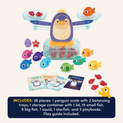 Battat Penguin Math Balance 38-Piece Educational STEAM Toy Set for Kids 3+, Penguin Scale, Balancing Trays, 30 Sea Creature Weights & Playbooks for Counting, Addition, Subtraction & Problem-Solving - Battat - Image 3