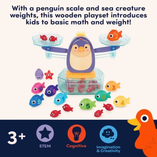 Battat Penguin Math Balance 38-Piece Educational STEAM Toy Set for Kids 3+, Penguin Scale, Balancing Trays, 30 Sea Creature Weights & Playbooks for Counting, Addition, Subtraction & Problem-Solving - Battat - Image 4