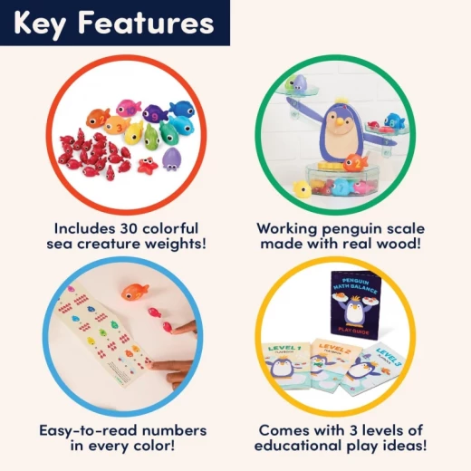 Battat Penguin Math Balance 38-Piece Educational STEAM Toy Set for Kids 3+, Penguin Scale, Balancing Trays, 30 Sea Creature Weights & Playbooks for Counting, Addition, Subtraction & Problem-Solving - Battat - Image 7