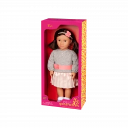 Our Generation, Mei 18-Inch Fashion Doll with Butterfly Waist Belt Sweater, Pleated Skirt, Matching Butterfly Headband, Purple Running Shoes with Real Laces Soft Body Dress-Up Doll for Kids Age 3+