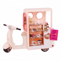 Our Generation, Chip Chip Hooray Cookie Cart Scooter Vehicle & 53-pc Play Food Accessories for Kids Ages 3+ 18" Doll Dessert Playset