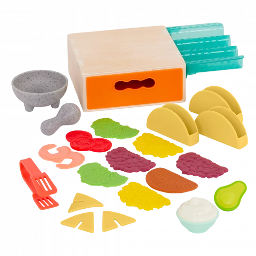 B. Toys, Mini Chef Tiny Taco Playset Play Food Set Pretend Kitchen Food Role Play Taco Making Set Storage Box Educational Toy Age 3 Plus Kids Cooking Learning Set - B. toys - Image 2