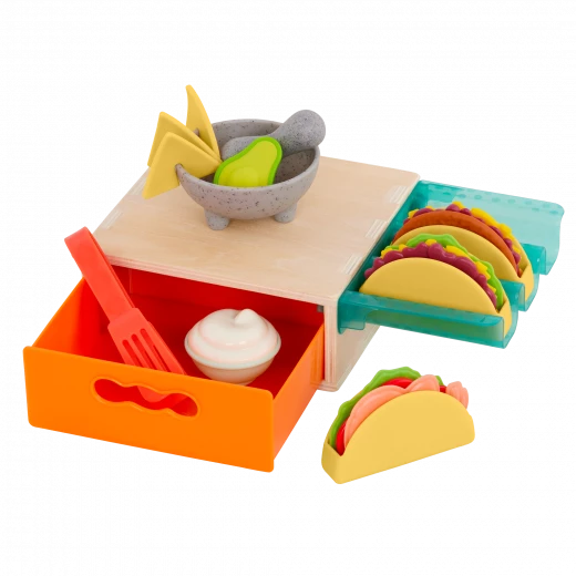 B. Toys, Mini Chef Tiny Taco Playset Play Food Set Pretend Kitchen Food Role Play Taco Making Set Storage Box Educational Toy Age 3 Plus Kids Cooking Learning Set - B. toys - Image 3