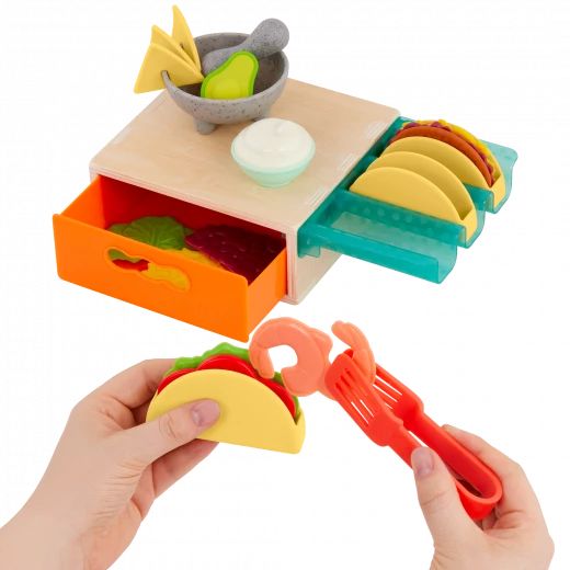B. Toys, Mini Chef Tiny Taco Playset Play Food Set Pretend Kitchen Food Role Play Taco Making Set Storage Box Educational Toy Age 3 Plus Kids Cooking Learning Set - B. toys - Image 4