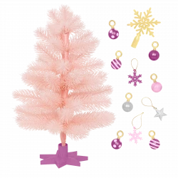 Our Generation, Snowflakes & Sparkles Pink Christmas Tree Accessory Set with Ornaments & Topper for Kids Ages 3+ 18" Doll Holiday Play