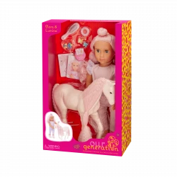Our Generation, Elara & Lumina 18" Doll and Foal Hair Play Set for Kids Ages 3+ Gray Blue Eyes Pink Hair Styling Accessories