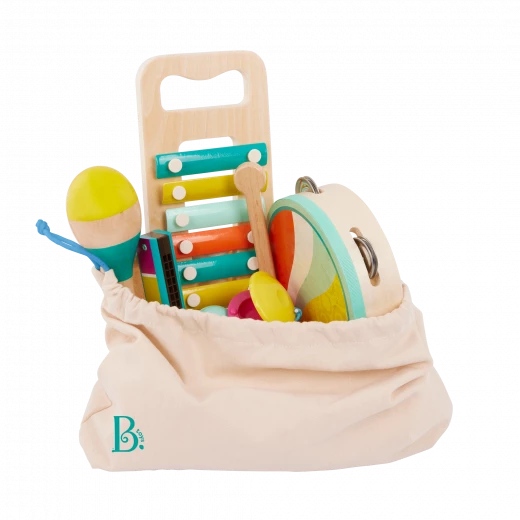 B. Toys, Make A Melody Wooden Musical Instrument Set For Kids 2 Years Plus 9 Piece Educational Music Toys With Xylophone Tambourine Harmonica Maraca And Storage Bag - B. toys - Image 2