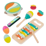 B. Toys, Make A Melody Wooden Musical Instrument Set For Kids 2 Years Plus 9 Piece Educational Music Toys With Xylophone Tambourine Harmonica Maraca And Storage Bag - B. toys