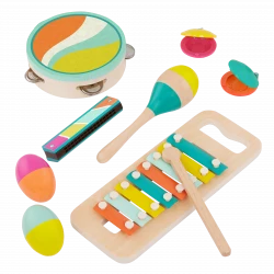 B. Toys, Make A Melody Wooden Musical Instrument Set For Kids 2 Years Plus 9 Piece Educational Music Toys With Xylophone Tambourine Harmonica Maraca And Storage Bag