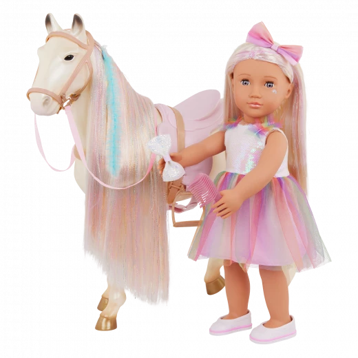 Our Generation, Enchanting Horse 20" Toy with Rainbow Hair & Accessories for Kids Ages 3+ Compatible with 18" Dolls Saddle Bridle Comb - Our Generation - Image 3
