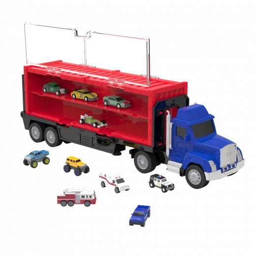 Driven, Pocket Carrier Truck Toy Transport Truck with Removable Trailer Container and 10 Pocket Vehicles Storage Truck for Mini Cars Kids Toy Vehicle Set Age 3+ - Driven - Image 13