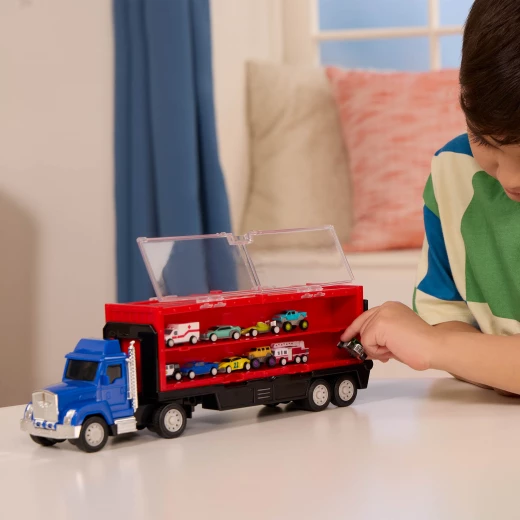 Driven, Pocket Carrier Truck Toy Transport Truck with Removable Trailer Container and 10 Pocket Vehicles Storage Truck for Mini Cars Kids Toy Vehicle Set Age 3+ - Driven - Image 10