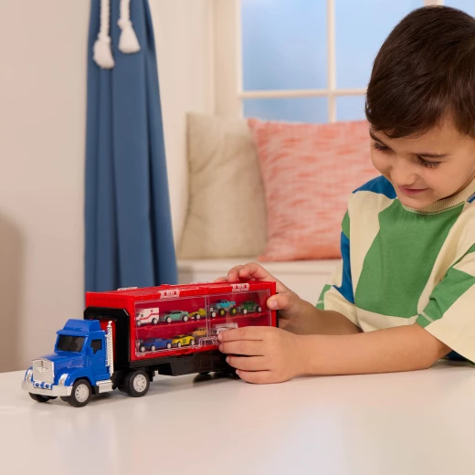 Driven, Pocket Carrier Truck Toy Transport Truck with Removable Trailer Container and 10 Pocket Vehicles Storage Truck for Mini Cars Kids Toy Vehicle Set Age 3+ - Driven - Image 11