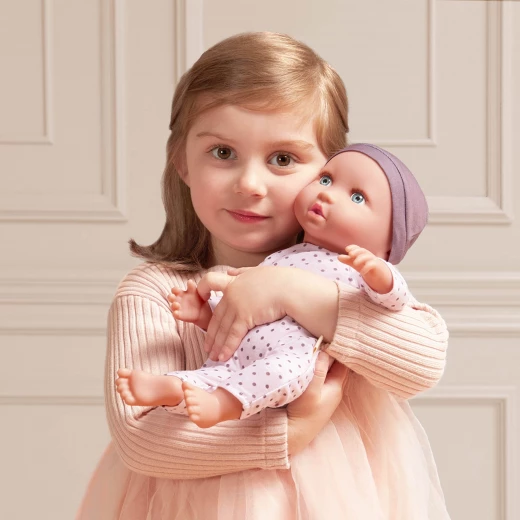 LullaBaby, 14 Inch Baby Doll Lilac Polka Dot Pajama Blue Eyes Soft Cuddly Body Removable Pacifier First Baby Doll Gift for Kids 2 Years and Up - Lullababy - Image 4