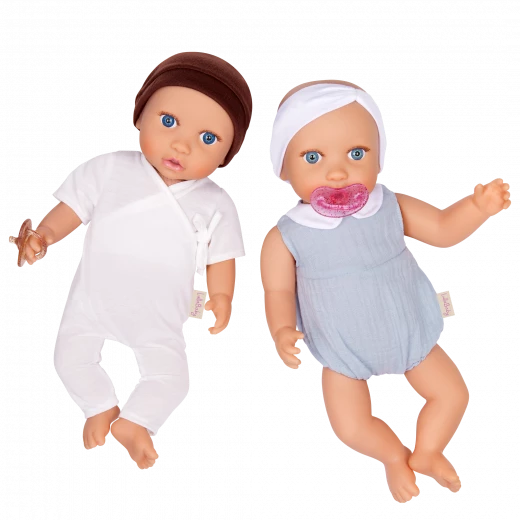 LullaBaby, Twin Baby Dolls Set Boy and Girl 14 Inch Blue Eyes Soft Huggable Body Removable Pacifiers Headband and Hat Fair Skin Perfect for Kids Ages 2 Years and Up Interactive Nurturing Role Play Imaginative Play Gift Set - Lullababy - Image 6