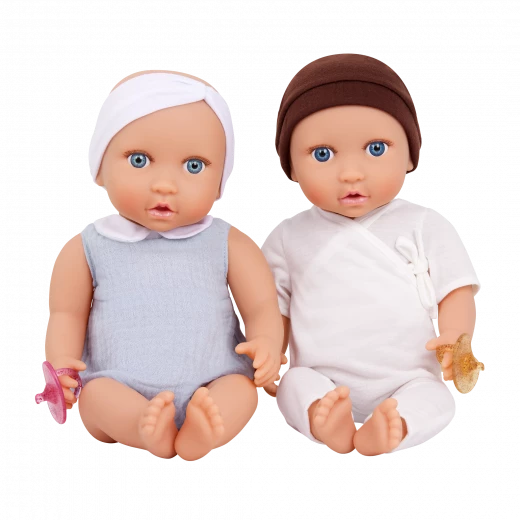 LullaBaby, Twin Baby Dolls Set Boy and Girl 14 Inch Blue Eyes Soft Huggable Body Removable Pacifiers Headband and Hat Fair Skin Perfect for Kids Ages 2 Years and Up Interactive Nurturing Role Play Imaginative Play Gift Set - Lullababy - Image 7